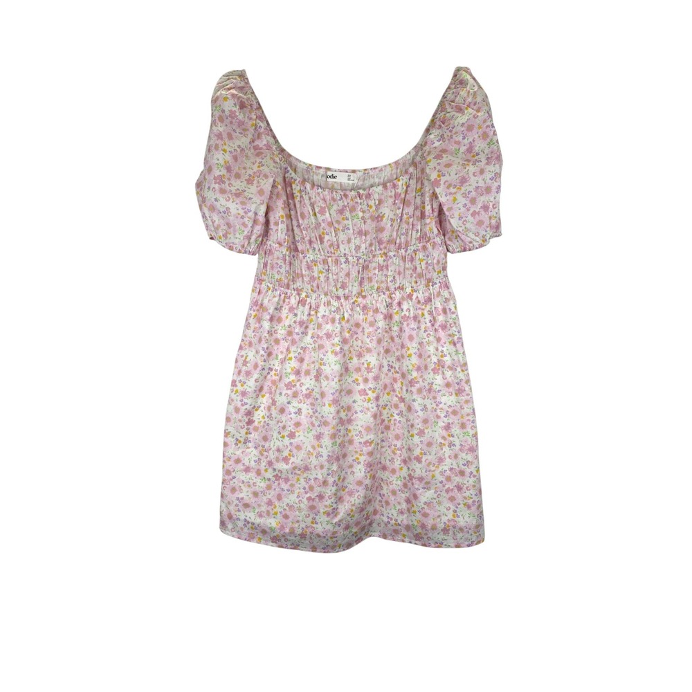 Elodie Floral Mini Dress Womens M Pink Puff Sleeve Cottagecore Milkmaid Babydoll